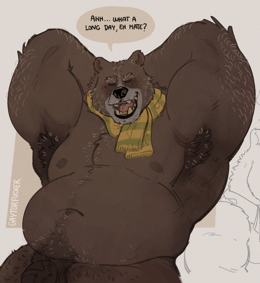 Rule 34 - Anthro Armpit Hair Bear Belly Big Belly Blind Eye Blush Body Hair  Brown Body Brown Fur Casual Exposure Closed Eyes Clothed Clothing Dialogue  Dreamworks English Text Fur Gay Genitals