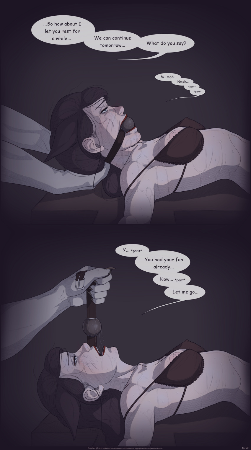 Rule 34 – ahri ball gag bondage bra captured captured heroine comic crying crying with eyes open dialogue gag gag removed gagged speech league of legends nipple slip rengar sweat tears text tickle torture tickling wtfeather | 8589814