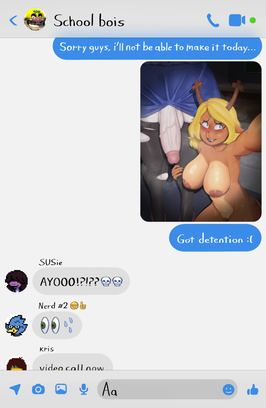 Rule 34 – absurd res anthro berdly big breasts big penis blonde hair blush bovid breasts caprine chat log deer deltarune deltarune futanari duo embarrassed female freckles futa on female futanari genitals goat gynomorph gynomorph/female hair highres intersex intersex/female kris (deltarune) leg grab legwear musk clouds new world deer nipples noelle holiday nude nude female clothed male penis pussy reindeer screenshot edit selfie sex susie (deltarune) text messaging thigh highs toriel tzuni26 undertale (series) undertale futanari vein veiny penis | 8558045