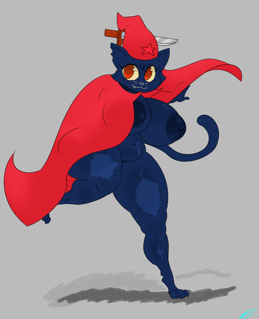 Rule 34 – absurd res anthro areola big breasts blue areola blue body breasts cape clothing domestic cat felid feline felis female genitals hat headgear headwear hi res huge breasts inverted nipples knife mae borowski mammal navel night in the woods nipples pussy red eyes smile solo thick thighs wizard hat zudofu | 8607077