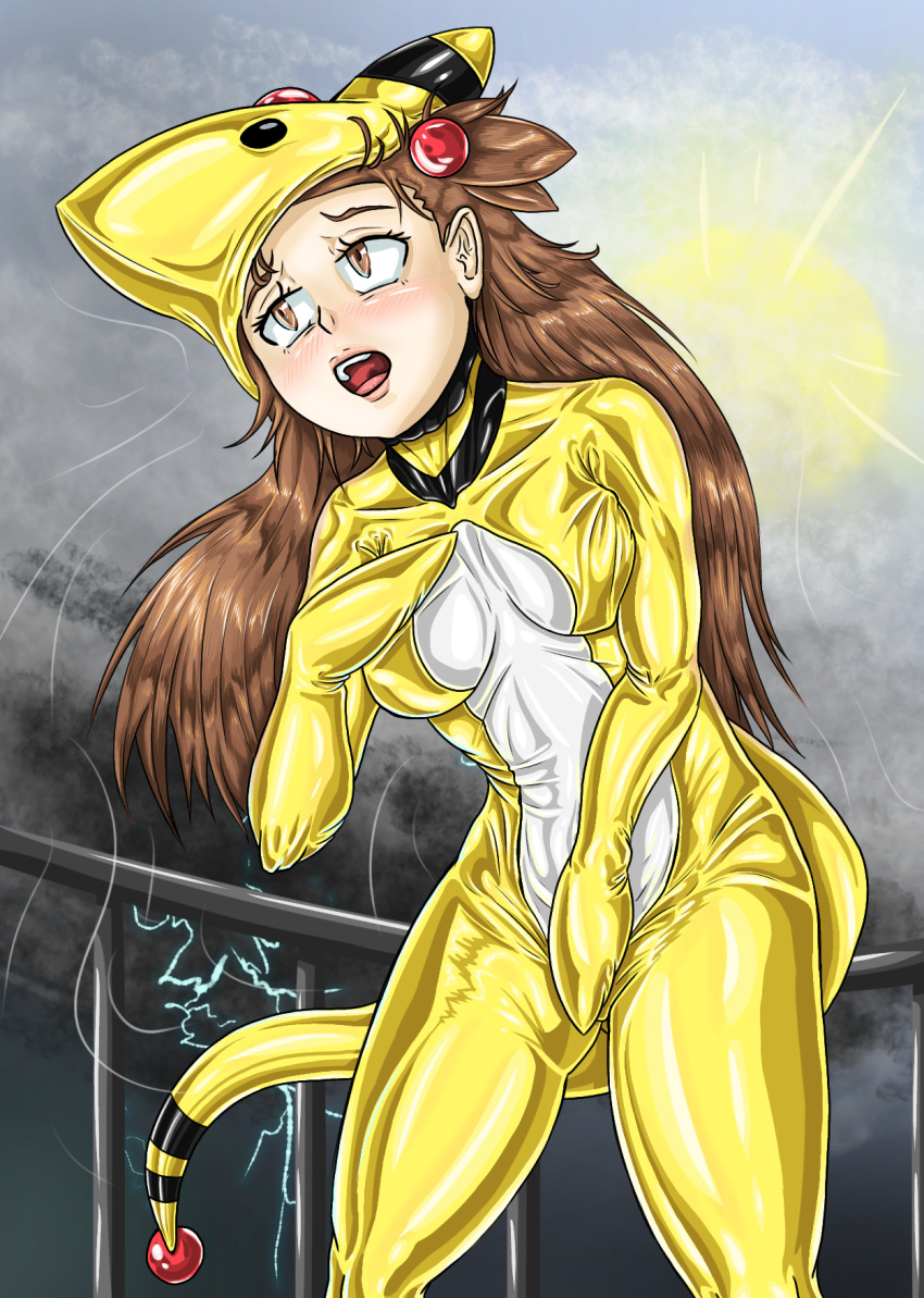 Rule 34 - Ampharos Ampharos (cosplay) Bondage Mittens Brown Eyes Brown Hair  Desperation Digital Media (artwork) Game Freak Hair Ornament Jasmine  (pokemon) Latex Latex Suit Lightning Living Clothes Long Hair Mask  Mr.bones22