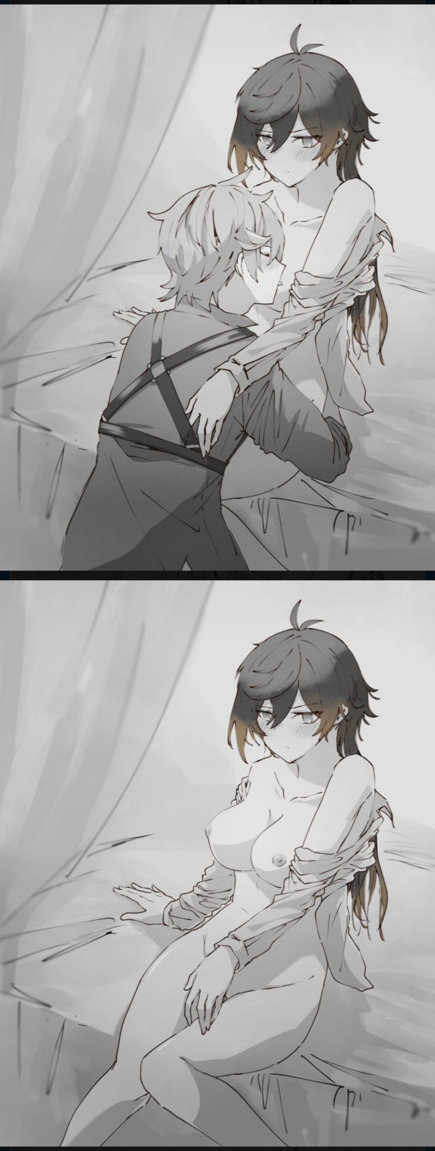 Rule 34 – 2boys blush bottom zhongli genderswap (mtf) licking breast ri ta(artist) rule 63 sitting on bed tartaglia (genshin impact) zhongli (genshin impact) zhongli jiejie | 8689426
