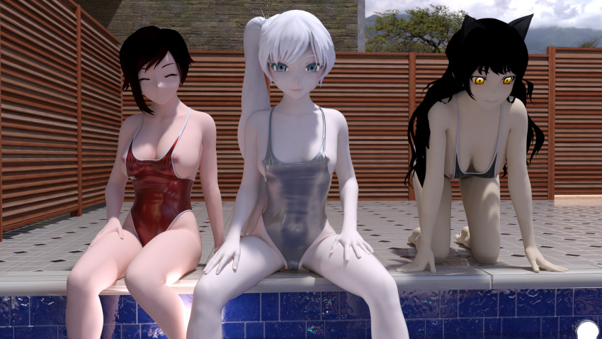 Rule 34 – 3d 3girls big breasts black hair blake belladonna blue eyes breasts breasts out of swimsuit cameltoe cat ears catgirl closed eyes color digital media (artwork) down blouse faunus ill fitting clothing kemonomimi long hair looking at viewer lovingrwby medium breasts nipple slip on all fours one-piece swimsuit ponytail pool poolside public nudity red hair rooster teeth ruby rose rwby scar across eye short hair side ponytail small breasts smile swimsuit too small clothes two tone hair weiss schnee white hair yellow eyes | 8093183