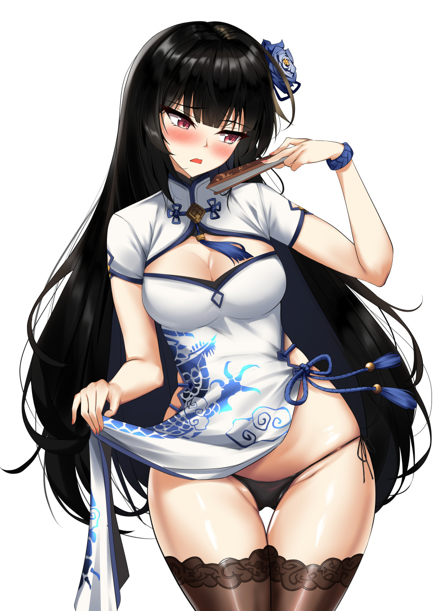 Rule 34 – absurdres black hair blue flower blunt bangs blush breasts chinese clothes cleavage counter:side cowboy shot dragon print elze (s01047480836) female flower folded fan folding fan hair flower hair ornament hand fan hand up highleg highleg panties highres korean commentary lifted by self long hair looking to the side medium breasts official alternate costume open mouth panties parted lips red eyes shiny skin short sleeves shrug (clothing) shy simple background solo tassel thigh gap thighhighs underwear white background wristband xiao lin (counter:side) | 8711998
