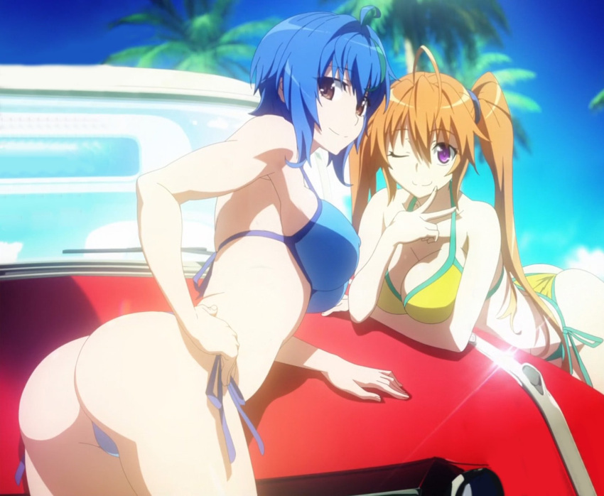 Rule 34 – 2girls ass bikini blue bikini blue hair breasts car cleavage collarbone green hair hand on own hip high school dxd high school dxd hero highres huge ass large breasts long hair looking at viewer motor vehicle multicolored hair multiple girls one eye closed orange hair purple eyes screencap shidou irina side-tie bikini bottom sideboob smile stitched streaked hair swimsuit thighs third-party edit thong thong bikini twintails v vehicle xenovia quarta yellow bikini yellow eyes | 8662303