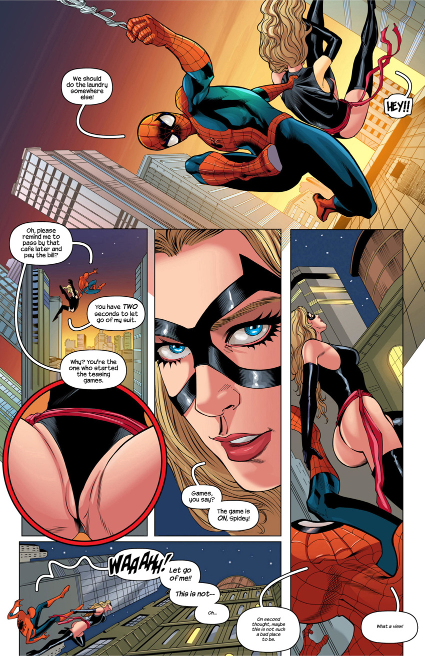 Rule 34 – 1boy 1girls ass bare legs big breasts blonde hair blue eyes carol danvers checking out clothed comic dat ass dialogue female flying hetero leotard lipstick long hair looking at ass male marvel ms. marvel ms. marvel (carol danvers) peter parker rllas speech bubble spider-man spider-man (series) spread legs straight hair superhero superheroine text thong leotard tracyscops | 2592782