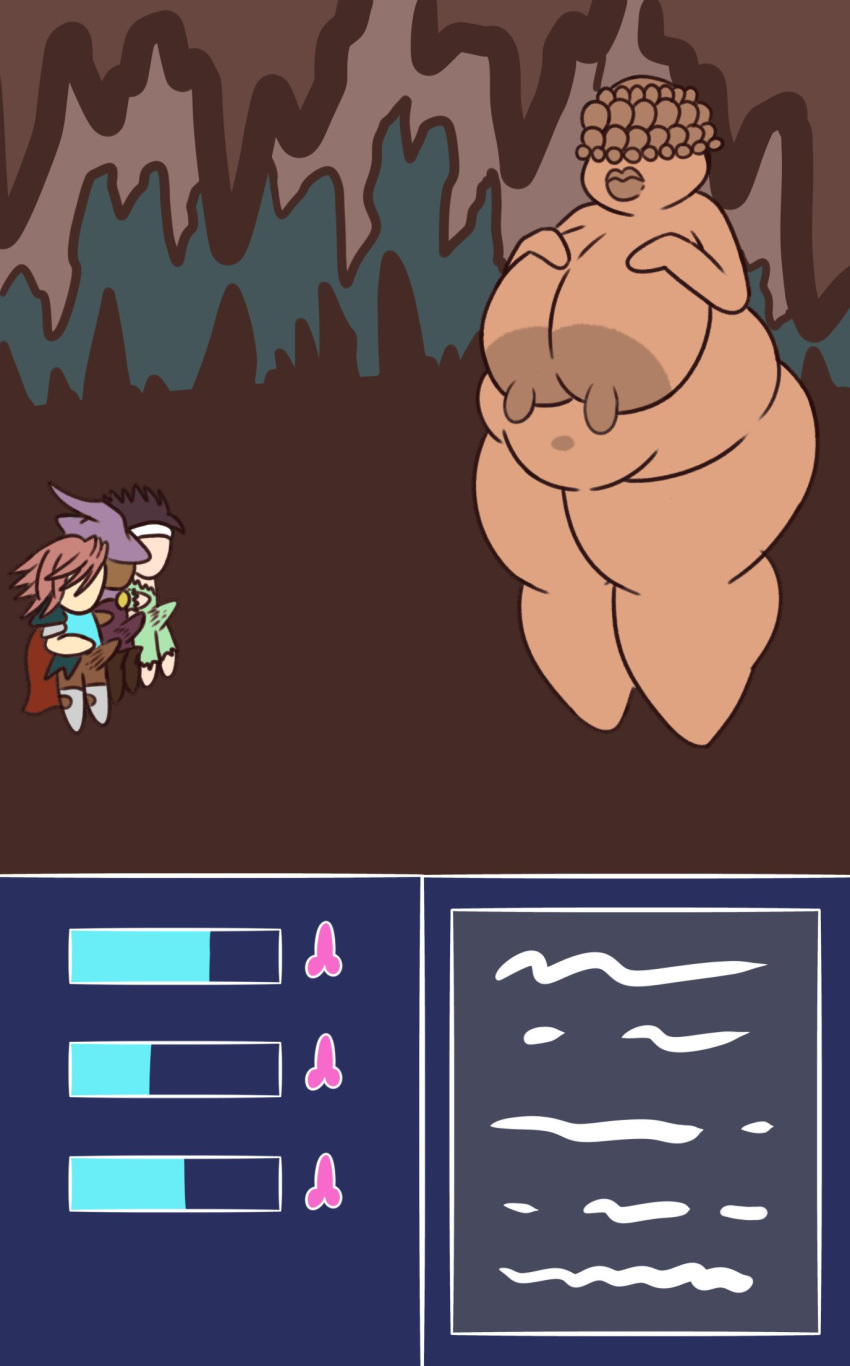 Rule 34 - 1girls 3boys Brown Body Cave Chubby Covered Eyes Erection  Giantess Golem Guavagrunt Health Bar Huge Breasts Overweight Overweight  Female Rpg Smaller Male Status Effect Venus Body Venus Of Willendorf |  8158618