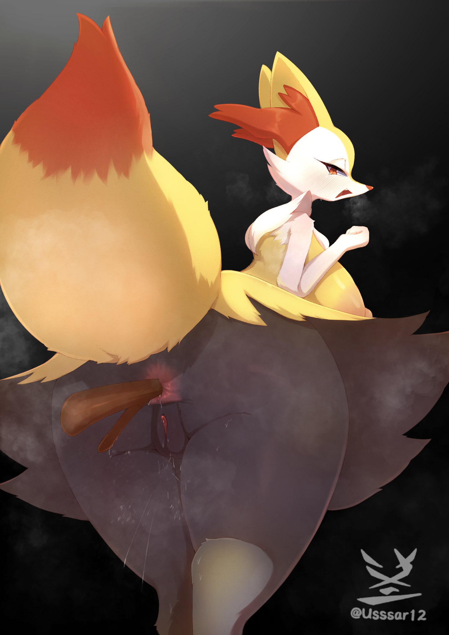 Rule 34 - Anal Anal Sex Anthro Anus Areola Ass Biped Black Background Black  Body Black Fur Bodily Fluids Braixen Breasts Breath Canid Canine Dipstick  Tail Female Fox Fur Generation 6 Pokemon