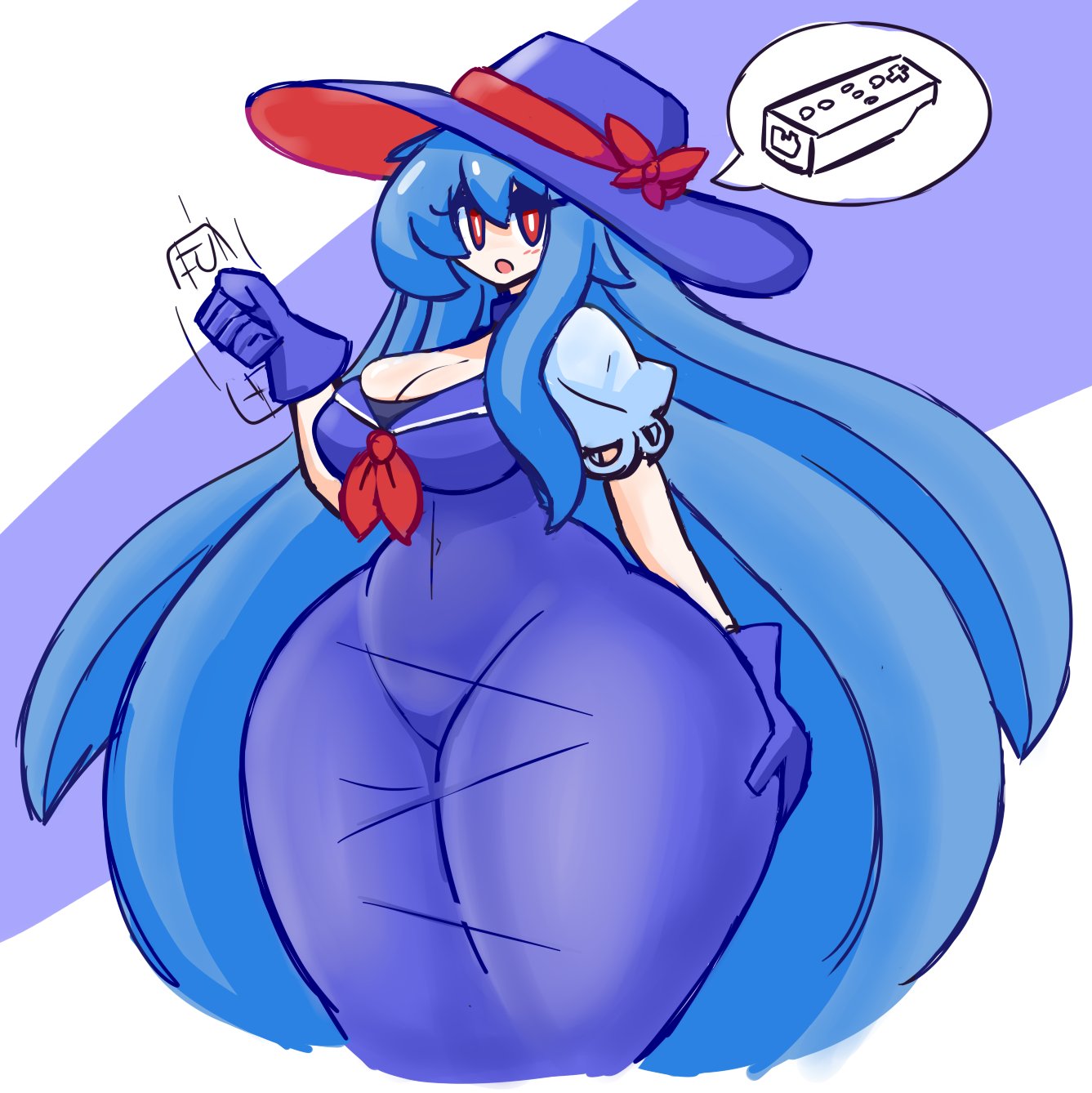 Rule 34 – 1girls big breasts blue hair breasts cleavage clothed female gensin gloves hat keine kamishirasawa light-skinned female long hair mature female open mouth red eyes solo solo female thick thighs thighs touhou wii remote | 8773816