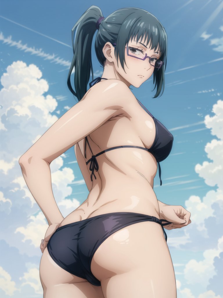 Rule 34 - Black Bikini Brown Eyes Deinacht Glasses Green Hair Hand On Ass Jujutsu  Kaisen Looking At Viewer Ponytail Zenin Maki | 8731355