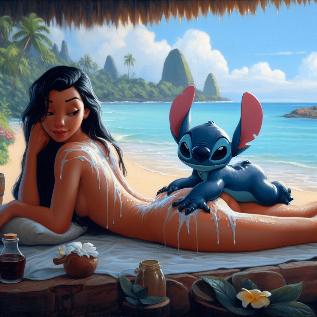 Rule 34 - 1girls 2d Applying Sunscreen Artist Request Ass Dark-skinned  Female Disney Female Female Only Laying Down Lilo And Stitch Looking Back  Nani Pelekai Nude Nude Female Oiled Body Stitch Thick