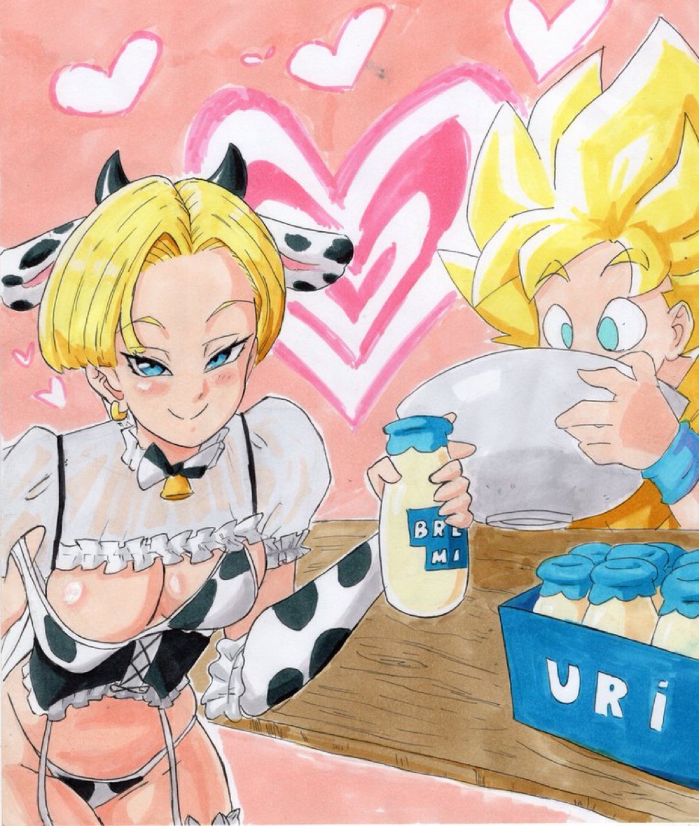 Rule 34 - Android 18 Breast Milk Breasts Couple Cow Bikini Cow Ears Cow  Horns Cute Dragon Ball Dragon Ball Super Drinking Milk Lactation Love Milk  Bottle Revealing Clothes Son Goku Sweet