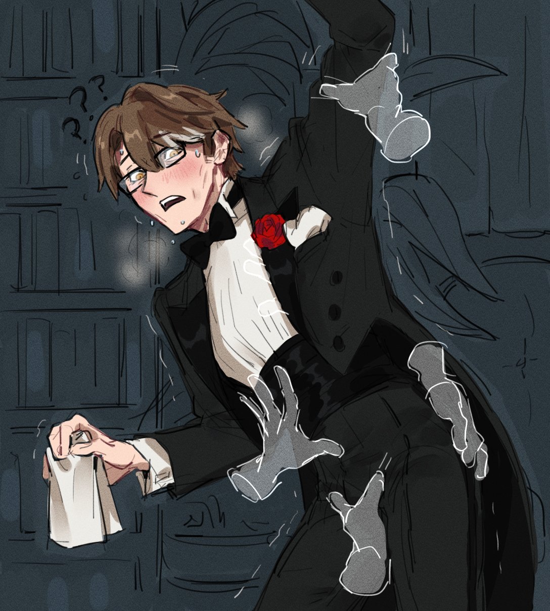 Rule 34 – blush blushing blushing male bowtie confused disembodied hands glasses grabbing grabbing arm grabbing ass grabbing chest grabbing penis grabbing waist groping groping crotch honkai: star rail honkai (series) library male only napkin rose shocked suit welt yang (honkai: star rail) yellow eyes | 8557963