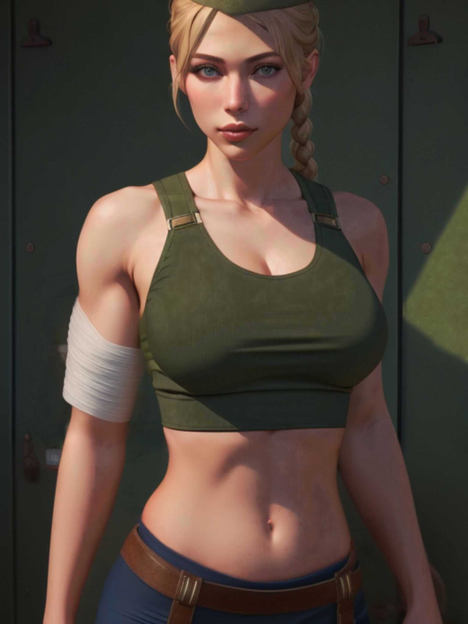 Rule 34 - 1girls Ai Generated Bandage Beret Blonde Hair Blue Eyes Brown  Belt Crop Top Kiss Of War Linda (kiss Of War) Looking At Viewer Midriff  Military | 8797333