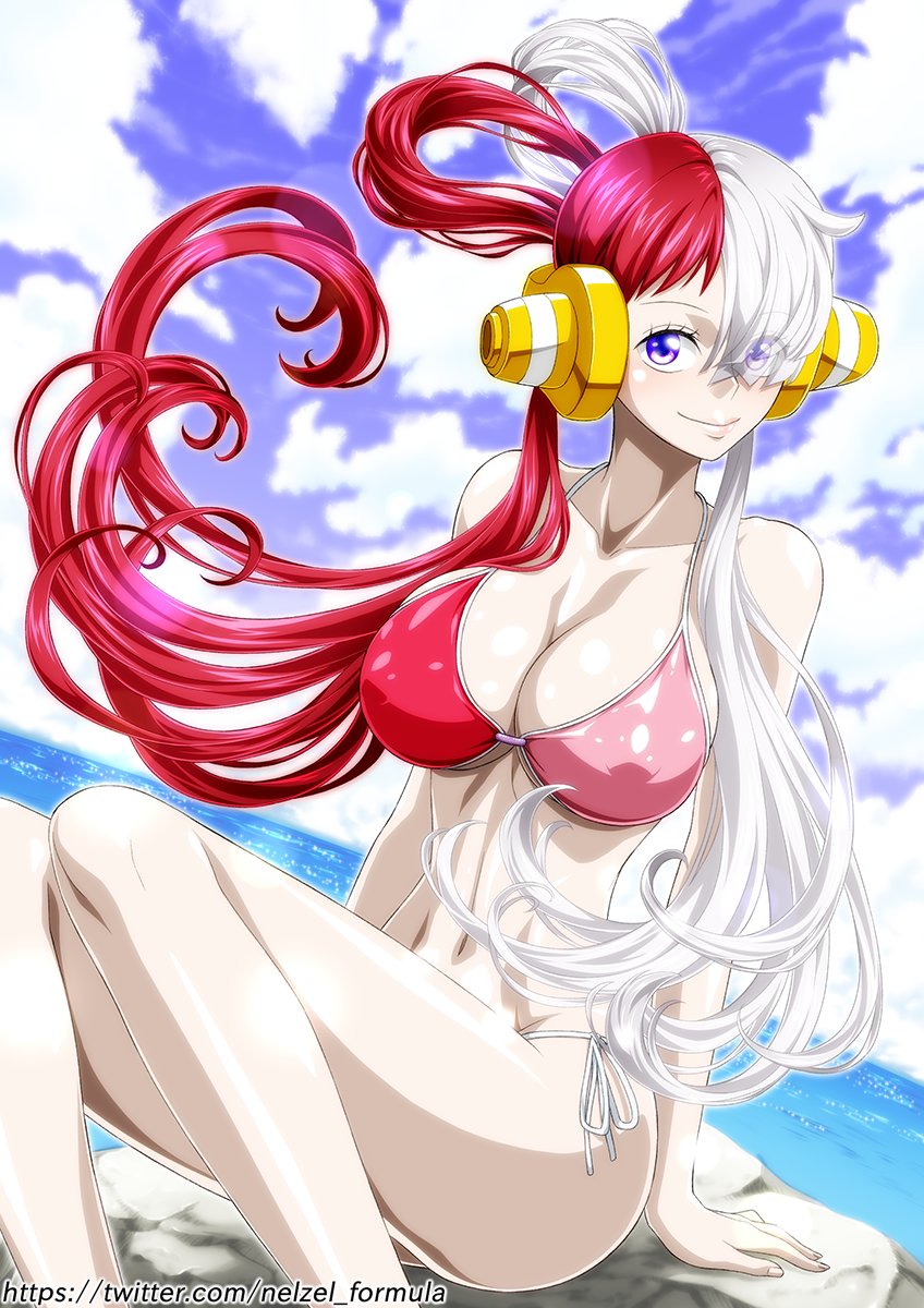 Rule 34 - 1girls Ass Big Breasts Breasts Covered Nipples Highres Long Hair  Looking At Viewer Multicolored Hair Nel-zel Formula One Piece One Piece  Film Red Purple Eyes Red Hair Sitting Smile