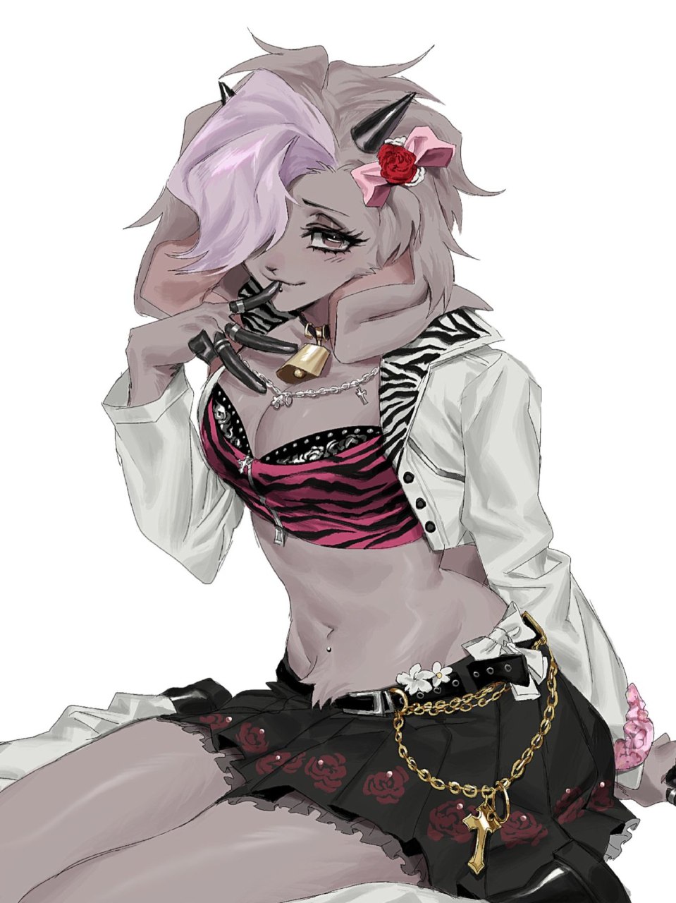 Rule 34 – 1girls 2023 big breasts blush breasts caprine christian cross cowbell cute eyelashes female female only floominallday flower in hair furry furry only goat goat ears goat girl goat horns grey body grey eyes grey fur grey hair horizontal pupils horns looking at viewer mouth piercing navel navel piercing noona (noona plz) purple hair simple background skirt tiger print zebra print | 8781887