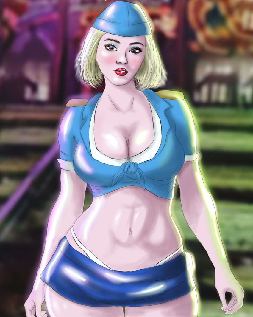 Rule 34 – 1girls 989 studios blonde hair cleavage clothed female hat makeup meter maid shirt knot short hair skirt solo standing thong thong straps twisted metal twisted metal 4 uniform zanita corbett | 8703320