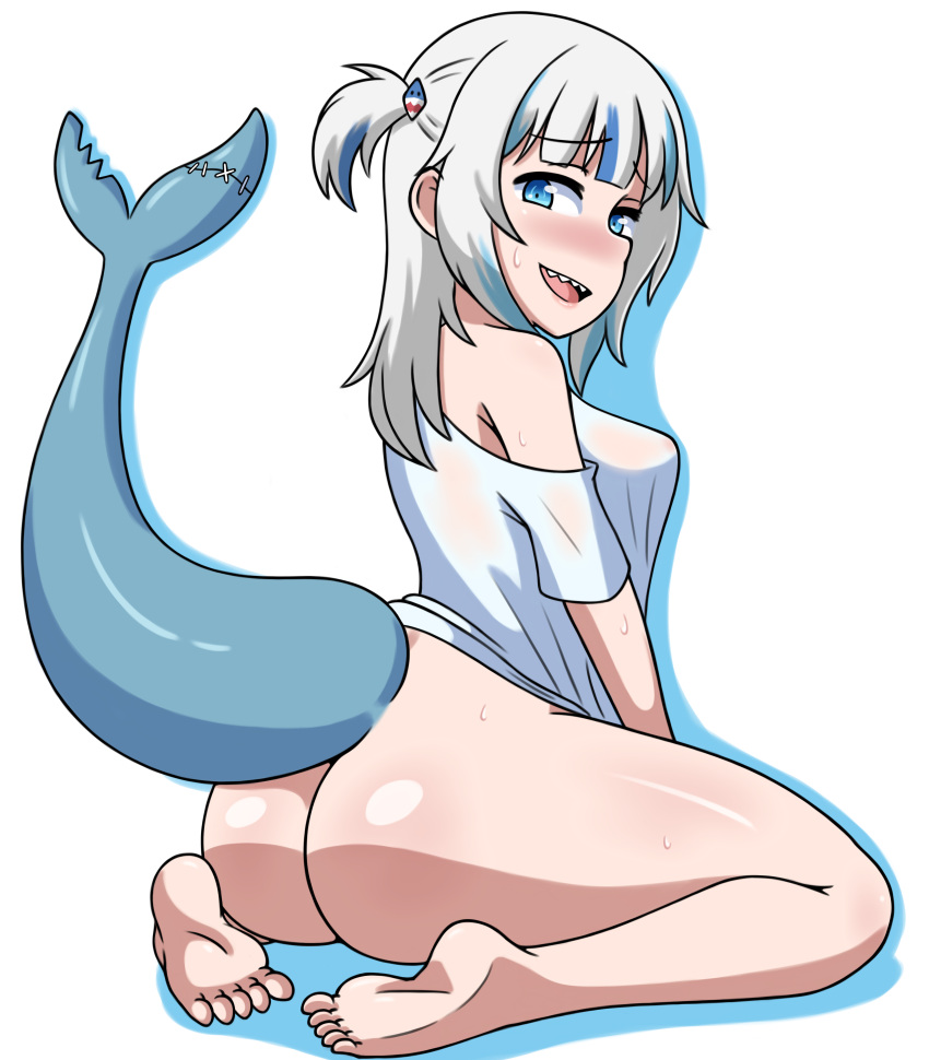 Rule 34 - Ass Bottomless Female Gawr Gura Hololive Hololive English Looking  At Viewer Looking Back On Knees See-through Clothing Shark Tail Sharp Teeth  Small Breasts Smile Solo Sweat T-shirt Only Winzaku (