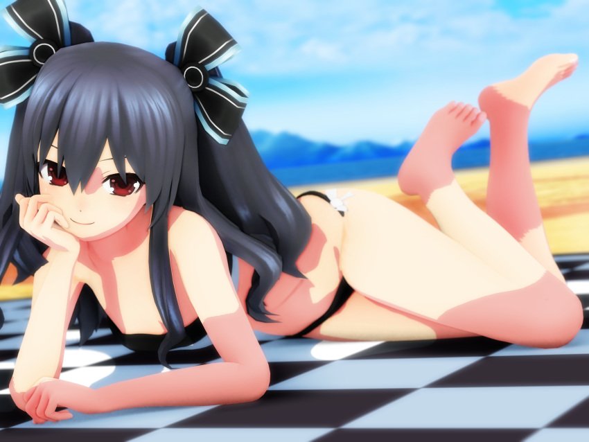 Rule 34 – 1girls 3d arm support ass beach black hair breasts cleavage confident feet female female only hi res legs long hair looking at viewer lying navel neptunia (series) ocean pose posing red eyes seductive seductive smile sensual sexy small breasts smile solo the pose thighs twintails uni (neptunia) | 8796846