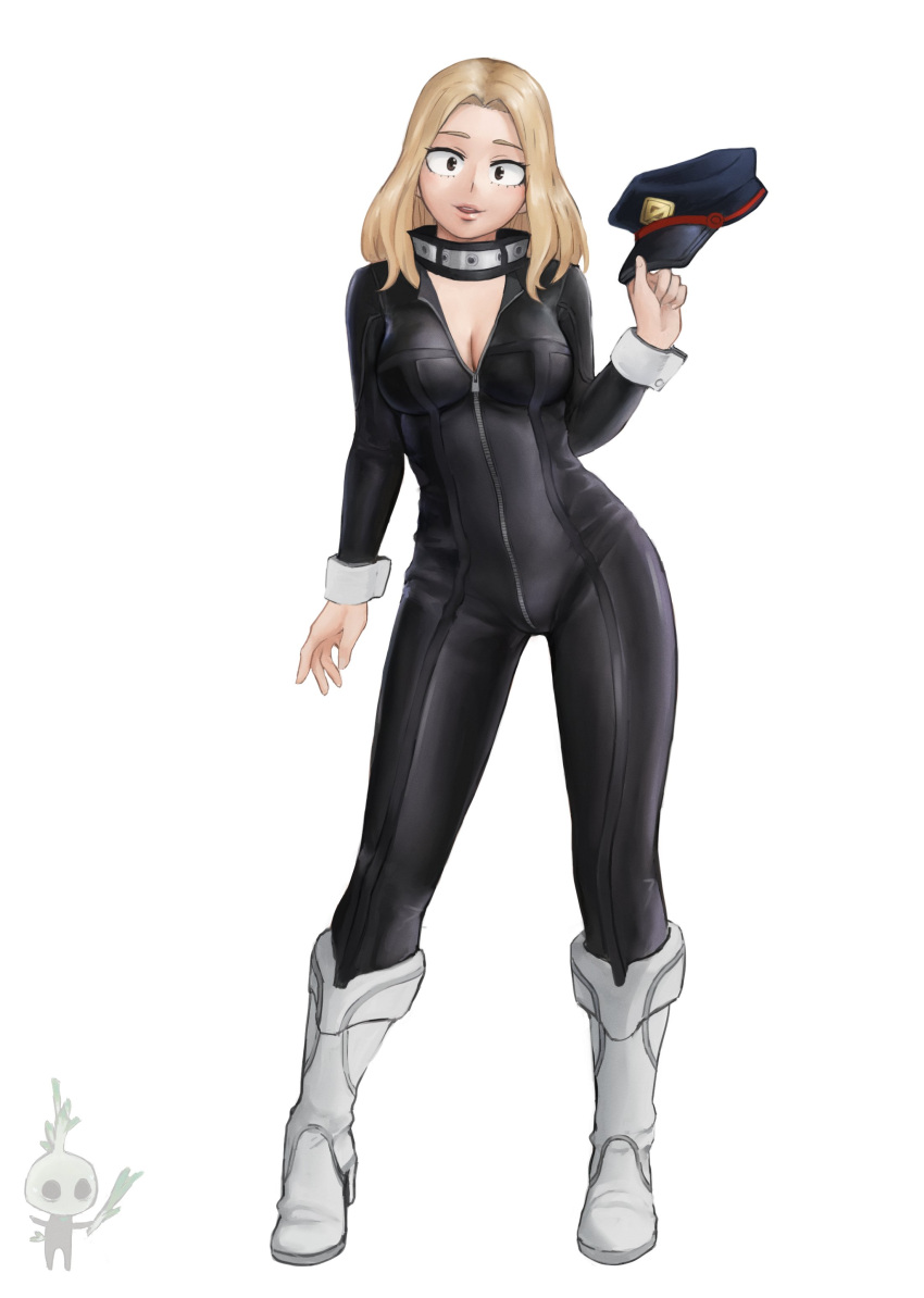 Rule 34 - Black Hat Black Jumpsuit Blank Background Blonde Hair Camie  Utsushimi Cleavage Hat Removed Hero Outfit (mha) My Hero Academia Nhuahomm  (artist) Unzipped Bodysuit Variant Set White Boots | 8824275