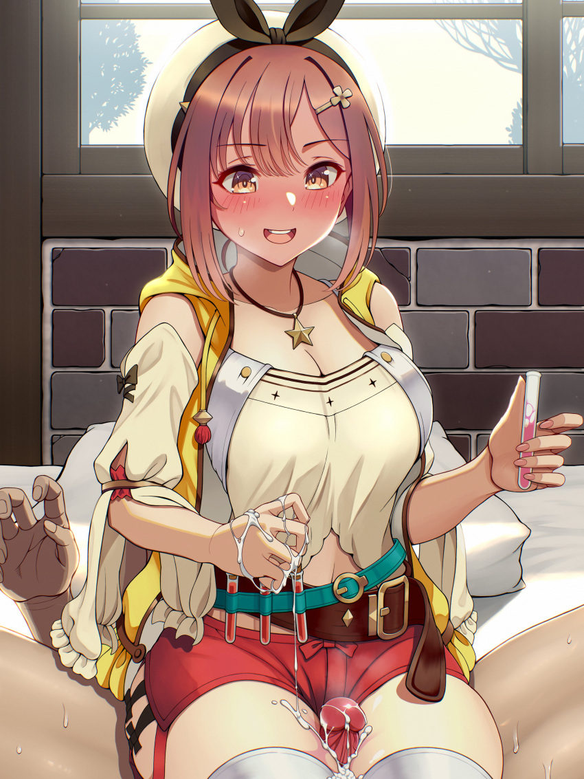 Rule 34 – 1boy 1girls :d absurdres atelier (series) atelier ryza belt belt buckle beret black hairband blush bow hairband breasts brown belt brown eyes brown hair buckle censored clothed female nude male commentary request female hairband hat highres holding vial indoors jacket jewelry large breasts leather belt light-skinned female light-skinned male light skin lotion mosaic censoring necklace nude open clothes open jacket penis red shorts reisalin stout reverse cowgirl position shirt short hair short shorts shorts sleeveless sleeveless jacket sleeveless shirt smile star (symbol) star necklace straddling straight thigh sex thighhighs thighs tussy vial white headwear white shirt white thighhighs yellow jacket | 8683849