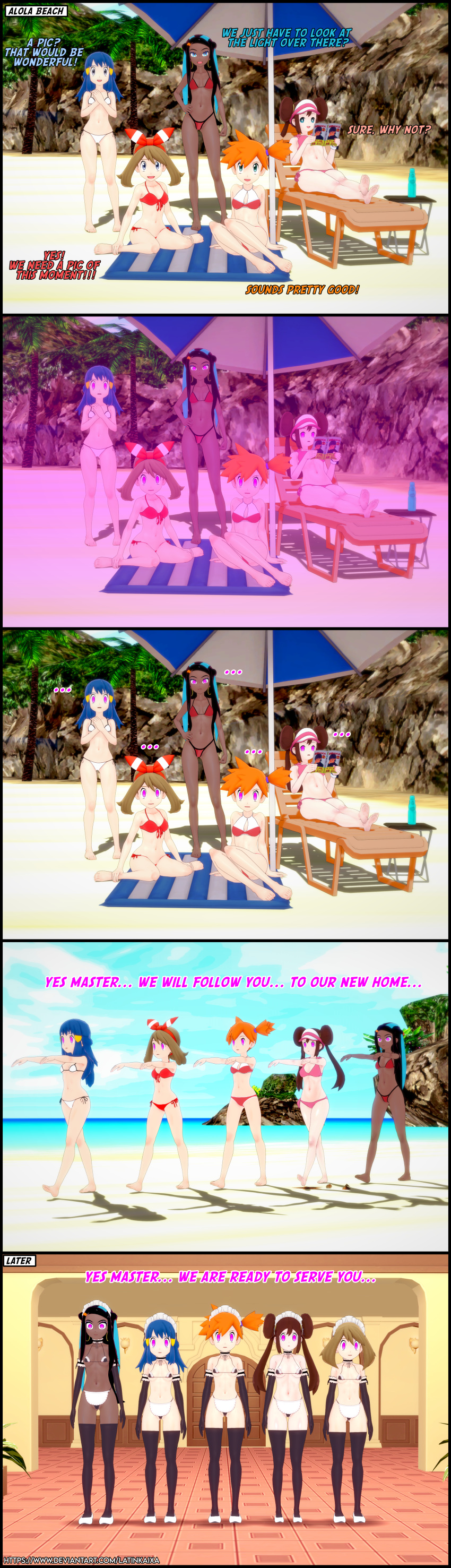 Rule 34 - 3d Beach Before And After Bikini Blue Hair Dark Skin Dawn (pokemon)  Empty Eyes Femsub Gloves Hypnosis Kasumi (pokemon) Latinkaixa Maid May ( pokemon) Mind Control Multiple Girls Nessa (pokemon)