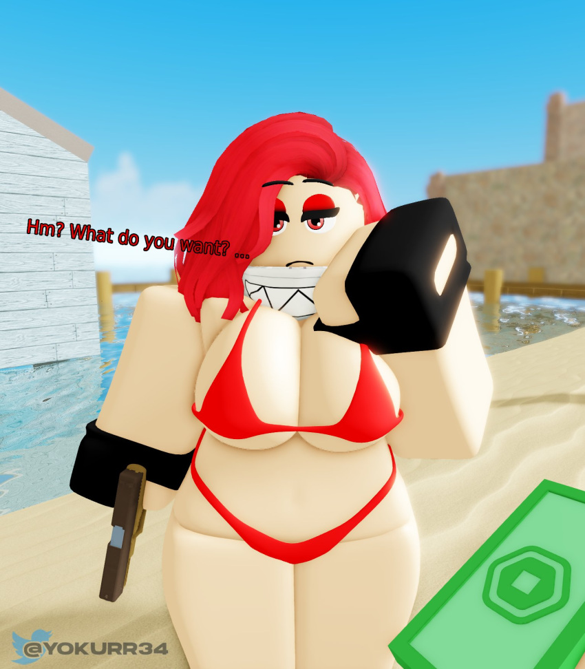 Rule 34 - 1boy 1girls 3d Arsenal (rolve) Beach Black Gloves Dialogue  English Text Glock Gun Imminent Sex Looking At Viewer Money Pistol Public  Sex Red Bra Red Hair Red Panties Red