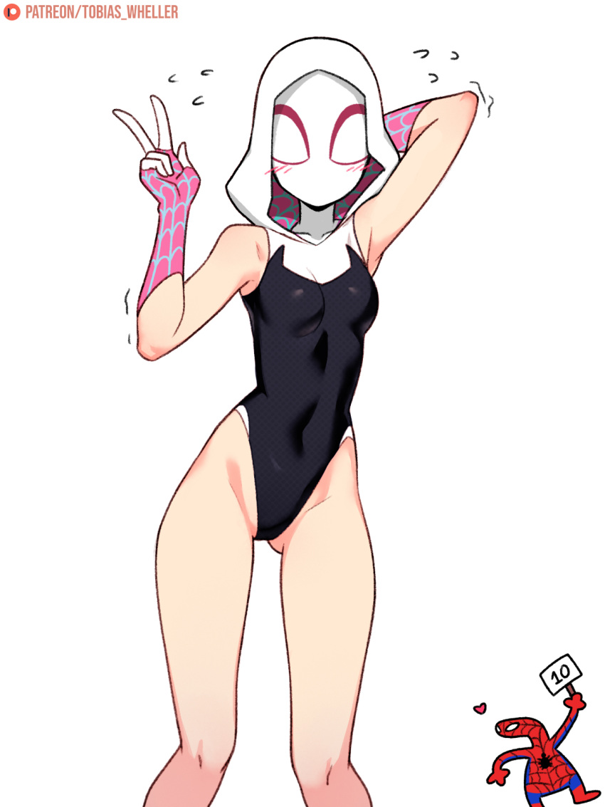 Rule 34 - 1girls Alternate Version Available Belly Blue Eyes Blush Bodysuit  Breasts Eyebrow Piercing Face Covered Female Female Focus Female Only Ghost- spider Gloves Gwen Stacy Hood Hoodie Hourglass Figure Light-skinned Female