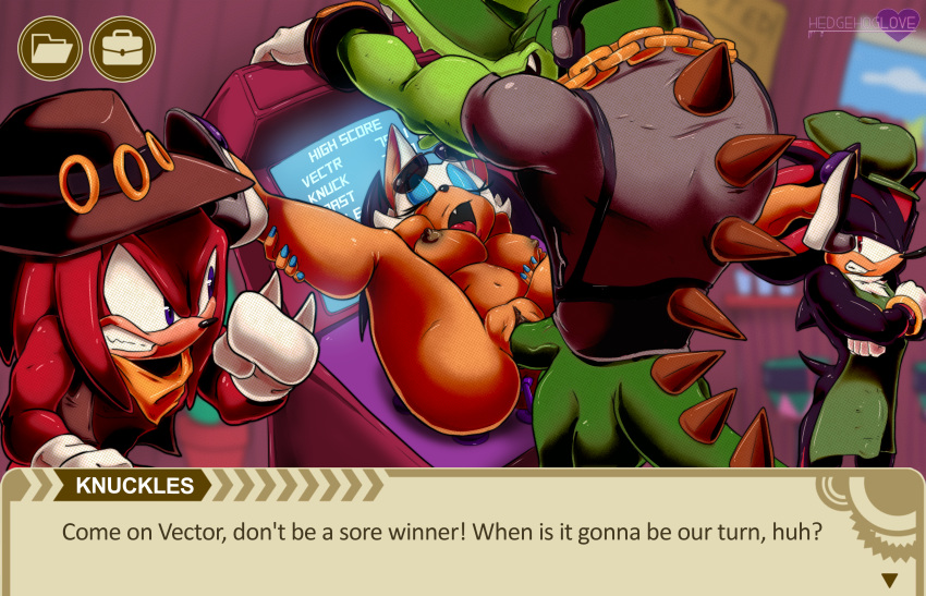 Rule 34 – absurd res anal anal sex angry anthro apron arcade machine ascot bat big breasts black body black hair bottomless breasts clock closed eyes clothed clothing crocodile crocodilian crocodylid crossed arms dialogue echidna eulipotyphlan eyewear eyewear on head female female penetrated footwear from front position group hair hat headgear headwear hedgehog hedgehoglove hi res high heels joystick in ass knuckles the echidna lying male male/female male penetrating male penetrating female mammal missionary position monotreme navel nude on back open mouth partially clothed penetration penile penile penetration penis in pussy purple eyes red body red eyes red hair reptile rouge the bat scalie sega sex shadow the hedgehog shirt sonic (series) sonic the hedgehog (series) spread legs spreading sunglasses sunglasses on head tan body tan skin the murder of sonic the hedgehog thick thighs topwear vaginal penetration vector the crocodile vest watch white hair | 8402153