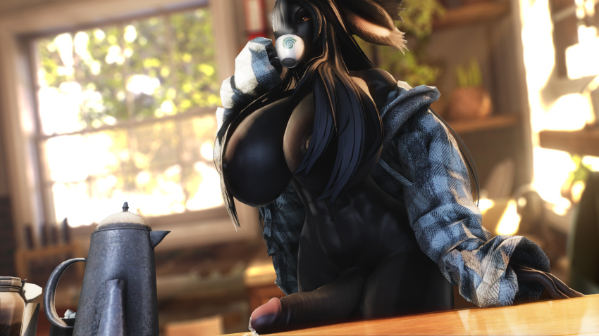 Rule 34 – 3d bunny ears coffee dark-skinned futanari dickgirl facial markings final fantasy final fantasy xiv futanari gpose(ffxiv) gynomorph huge breasts huge cock intersex large areolae long hair muscular futanari naked shirt penis on table precum thick thighs viera xivvanta | 8018912