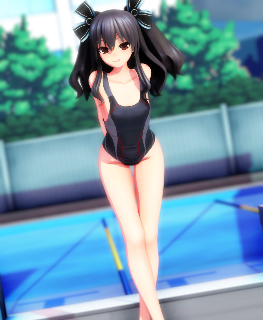Rule 34 – 1girls 3d arms behind back black hair breasts female female only hi res leaning forward legs licking lips looking at viewer medium breasts naughty face neptunia (series) one-piece swimsuit pool red eyes smile solo swimsuit thighs tongue tongue out twintails uni (neptunia) water | 8823659
