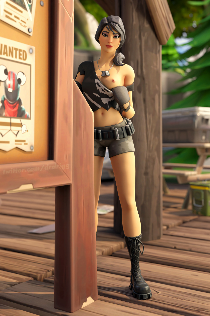 Rule 34 - Black Boots Black Hair Black Shirt Blender Boots Combat Boots  Dark Grey Hair Dog Tags Drdrigg Drunken.drigg Flashing Flashing Breasts Fortnite  Fortnite: Battle Royale Gloves Grey Shorts Headhunter (fortnite)