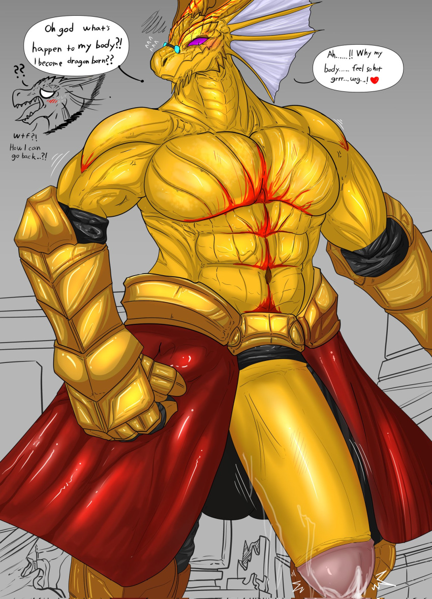 Rule 34 – after transformation anthro balls big balls big penis blush bodily fluids clothing dialogue dragon dragonborn (dnd) dungeons and dragons english text erection genital fluids genitals hasbro heart hi res huge balls huge cock humanoid genitalia humanoid penis hyper hyper balls hyper genitalia hyper penis male muscular muscular male penis precum reptile scalie solo speech bubble text transformation vf-01s wizards of the coast yellow body | 8760094