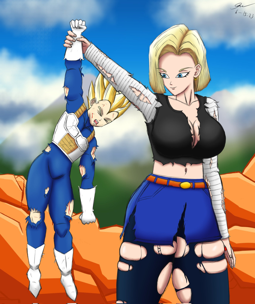 Rule 34 - 1boy 1girls Android 18 Anime Battle Damage Big Breasts Blonde  Female Blonde Hair Breasts Clothed Male Dragon Ball Dragon Ball Z Female  Dominating Male Female Domination Giantess Giantess Growth