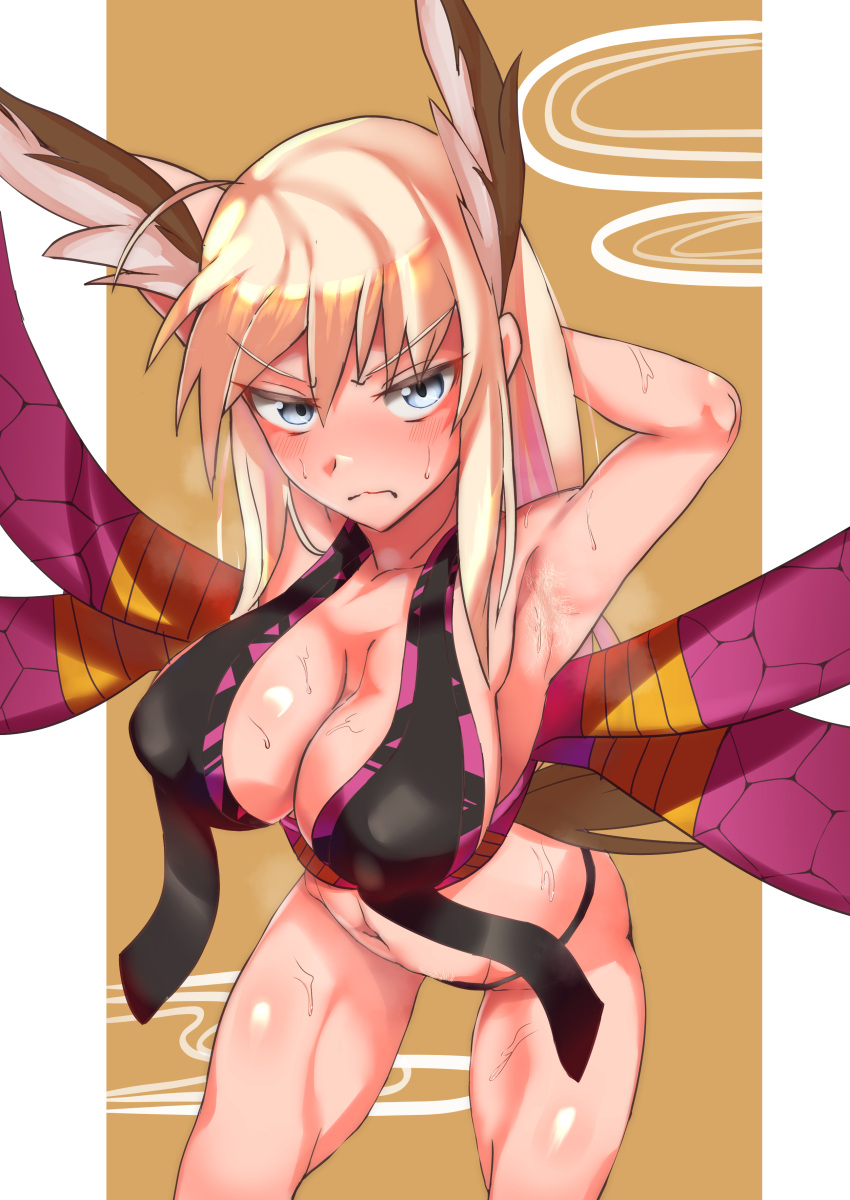 Rule 34 - Armpit Fetish Armpit Hair Armpits Arms Up Bent Over Big Breasts  Blonde Armpit Hair Blonde Hair Blue Eyes Blush Breath Cleavage Clothing  Cosplay Daki (kimetsu No Yaiba) (cosplay) Embarrassed