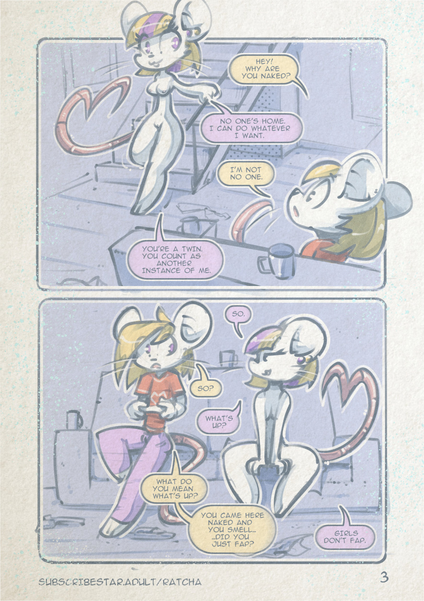 Rule 34 – 2023 absurd res anthro breasts brother (lore) brother and sister (lore) clothed clothing comic dialogue duo ear piercing english text female fur genitals hair hi res iris (ratcha) male mammal mouse multicolored hair murid murine nipples nude piercing pussy ratcha rodent sibling (lore) sister (lore) skye (ratcha) speech bubble tail text twins (lore) two tone hair | 8755729