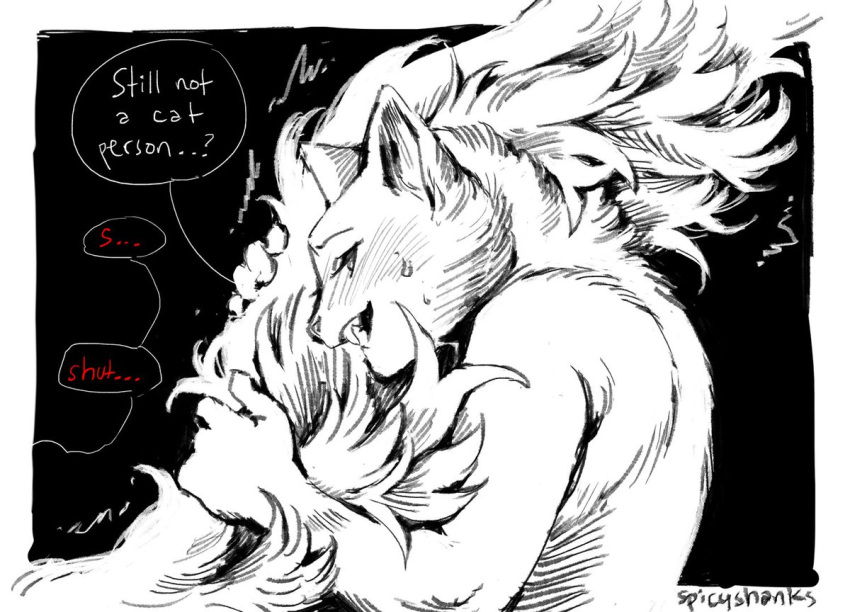 Rule 34 – anthro blush blush lines bodily fluids canid canine canis death (puss in boots) dialogue domestic cat dreamworks drop duo english text felid feline felis female fluffy grin happy holding leg interspecies kitty softpaws leg grab looking at another looking at partner looking down looking pleasured male male/female mammal nude prick ears puss in boots (film) puss in boots the last wish scribbleshanks sex sexual contact shaking sharp fangs sharp teeth shivering signature size difference smile speech bubble sweat teasing teeth text tuxedo cat wolf | 8864604