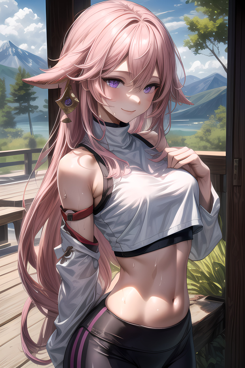 Rule 34 - Absurd Res Ai Generated Crop Top Genshin Impact Hi Res Highres  Idgaroo Lake Looking At Viewer Mountain Nature Sports Bra Stable Diffusion  Yae Miko Yoga Yoga Pants | 8758808