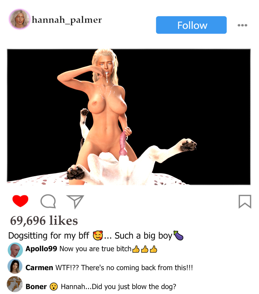 Rule 34 - 3d After Oral After Sex Animal Cum Animal Genitalia Big Breasts  Blonde Hair Canine Canine Canine Penis Comments Cum In Mouth Cum On Breasts  Daz Studio Degradation Fans Hannah