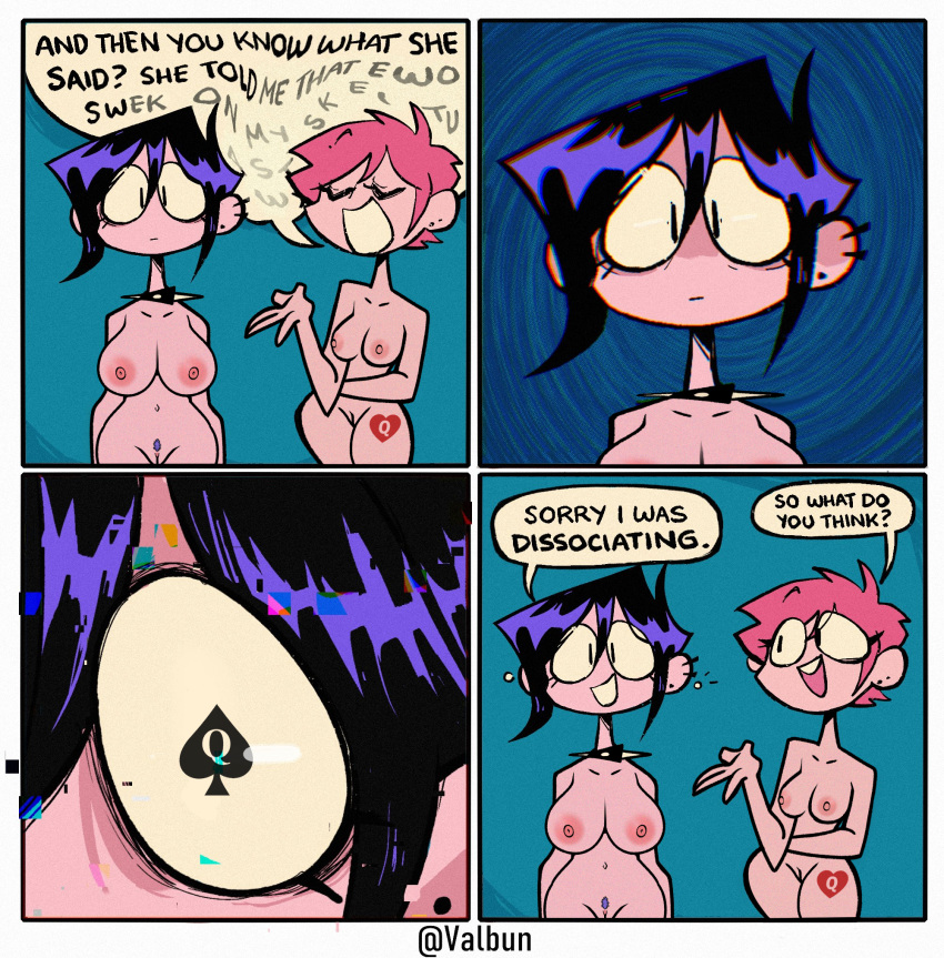 Rule 34 – 2girls accurate art style brown hair edit edited english english dialogue english text medium breasts qoh qos queen of hearts queen of spades short hair small breasts steca talking thelazyart thick thick ass thick legs valbun valbun (oc) | 8663764