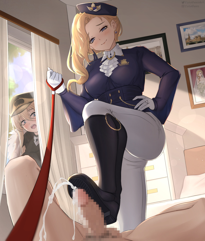 Rule 34 - 1boy 2girls Absurdres Ascot Azur Lane Bed Bedroom Bismarck (azur  Lane) Bismarck Zwei (azur Lane) Black Cape Black Footwear Blonde Hair Blue  Eyes Blue Headwear Blush Bootjob Boots Breasts