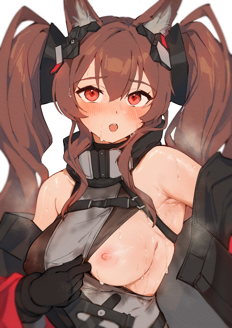 Rule 34 – 1girls :o angelina (arknights) animal ears areolae arknights arknights: endfield armpit bare shoulders big breasts blush breasts brown hair clothed female female only gloves heavy breathing highres kemonomimi light-skinned female long hair looking at viewer nipples nipples visible through clothing no bra one breast out open mouth presenting presenting breasts san phidr0 shiny skin solo sweat sweating sweaty twintails uniform wet skin white background | 9013046