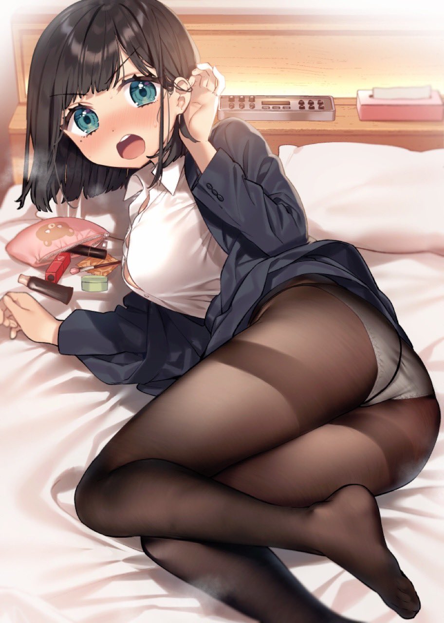 Rule 34 - 1girls Ass Bangs Bed Black Hair Black Jacket Black Pantyhose Blue  Eyes Blush Breasts Brown Pantyhose Collared Shirt Cosmetics Feet Indoors  Jacket Lipstick Tube Long Sleeves Looking At Viewer