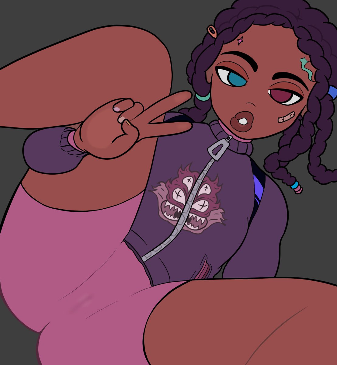 Rule 34 - Dark-skinned Female Fortnite Heterochromia Hoodie Imani (fortnite)  Peace Sign Pink Shorts Purple Hair Purple Hoodie Uniimom | 8566708