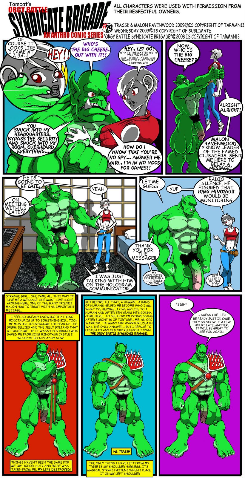 Rule 34 – 2009 anthro armor bottomwear clothing comic duo english text female flaccid footwear genitals glans green body green nipples green penis green skin hi res humanoid humanoid genitalia humanoid penis male muscular muscular anthro muscular male nipples nude orc pants penis pink glans pubes shirt shoes speech bubble text tomcat (artist) topwear trassk unconvincing armor vein veiny penis wednesday | 9054162