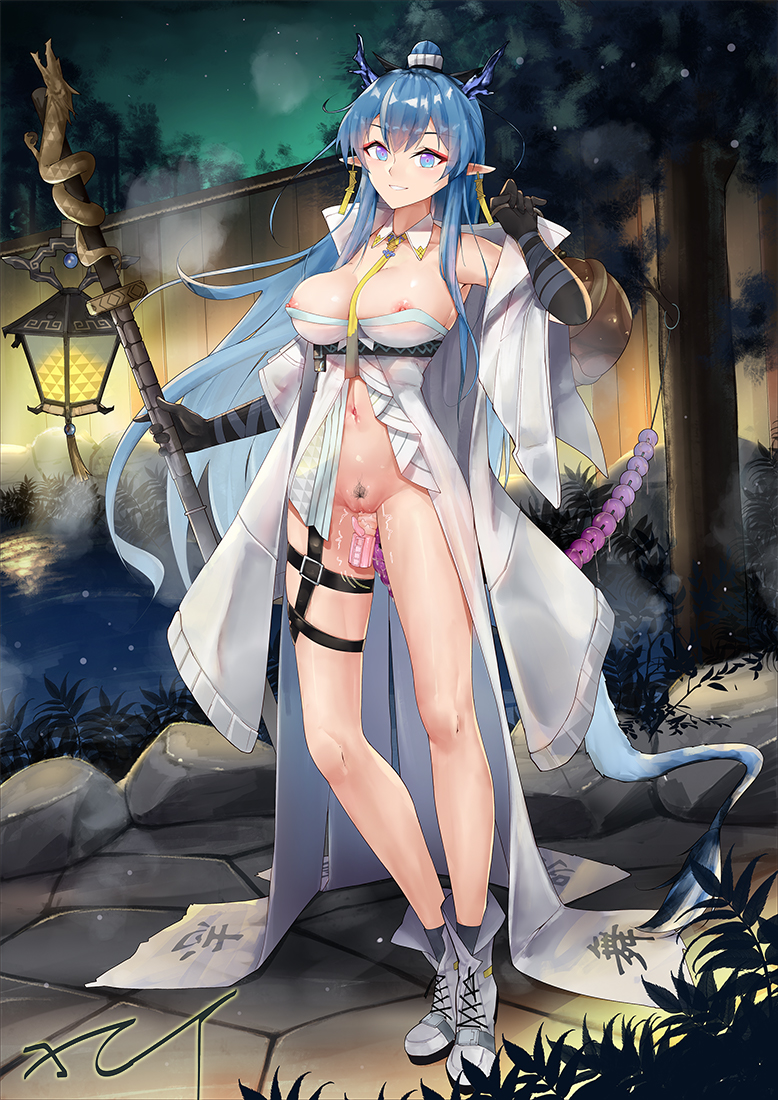 Rule 34 – 1girls arknights blue eyes blue hair breasts out dragon girl hi res light-skinned female light skin ling (arknights) looking at viewer outdoors outside pointy chin pointy ears sex toy smile solo standing traditional clothes vaginal penetration xiaochentan | 9062234