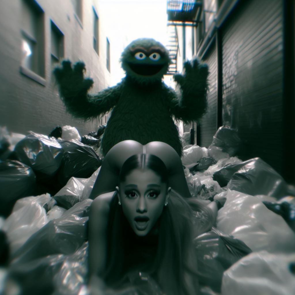 Rule 34 - Ai Generated Alley Arched Back Ariana Grande Ass Black And White  Celebrity Green Fur Looking At Viewer Muppets Oscar The Grouch Sesame  Street Shocked Expression Shocked Eyes Shocked Face