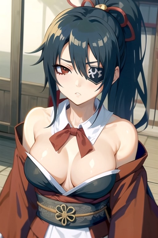 Rule 34 – ai generated black hair brown eyes detached collar eye patch female female only gintama hiradegirl japanese clothes kimono long hair looking at viewer medium breasts no bra obi off shoulder ponytail solo upper body yagyuu kyuubei | 8995862