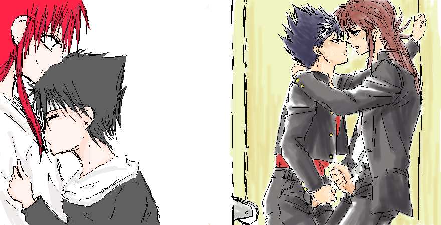 Rule 34 – against wall artist unknown bishonen black hair femboy green eyes height difference hiei hiei (yyh) japanese clothes kissing kurama (yyh) male/male male only masturbation pale-skinned femboy pale-skinned male pale skin passionate red eyes red hair school uniform tagme uniform yu yu hakusho | 8799171