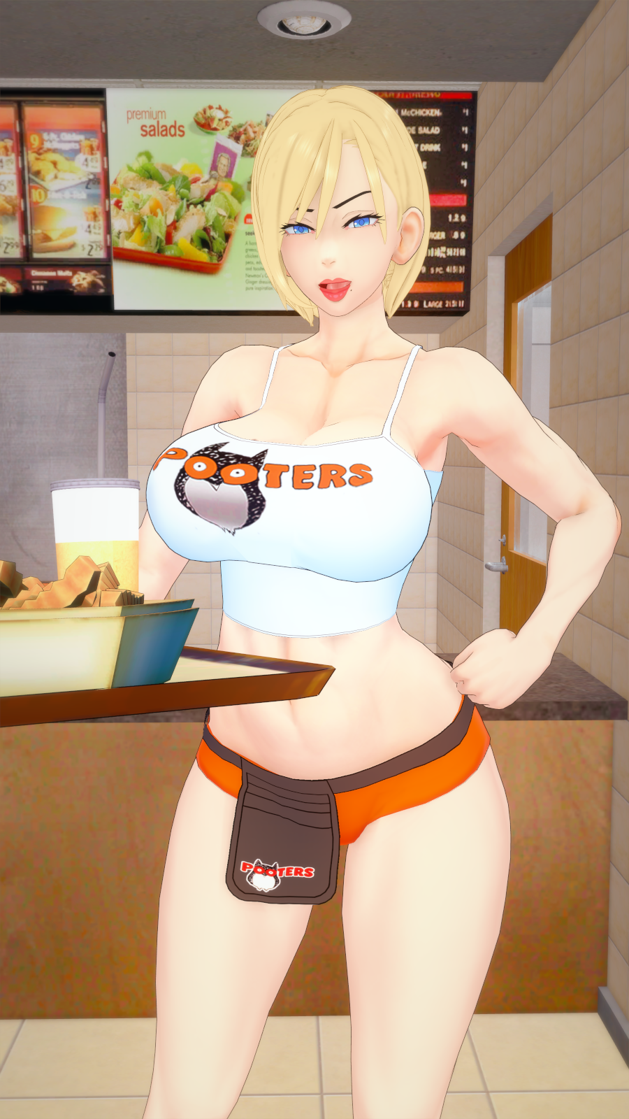 Rule 34 – 1girls 3d alien look like human bare shoulders beauty mark biceps big breasts blonde female blonde hair blue eyes bob cut breasts clavicle dc dc comics deltoids digital media (artwork) eyelashes fast food fast food employee fast food uniform female food front view hand on hip heroine hooters hooters uniform human humanoid indoors justice society of america kaoskatsu kara zor-el karen starr kryptonian legs light-skinned female light skin lipstick mole (marking) mole under mouth orange clothing orange panties orange shorts owl perky breasts platter power girl pricelist red lipstick serving tray short hair shoulders solo supergirl superheroine superman (series) tank top thick eyelashes thigh gap thighs tiles waitress waitress uniform white tank top white topwear work uniform | 8725909